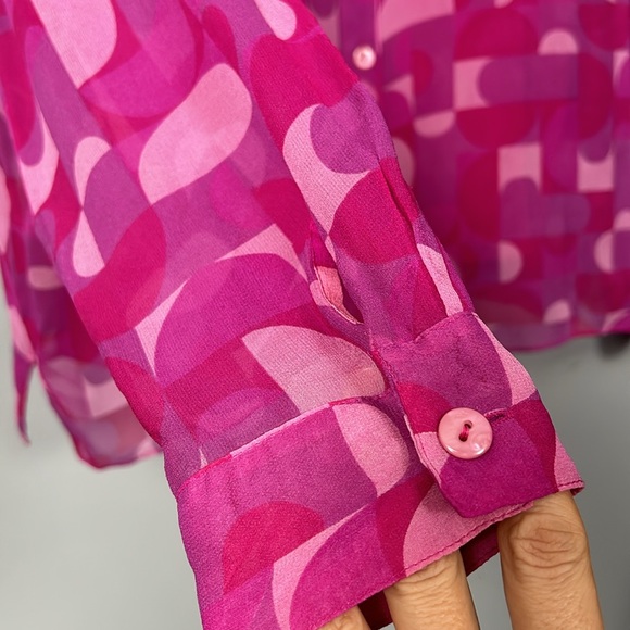 Vintage Pink Silk Long Sleeve Sheer Silk lined shirt size Large - Picture 3 of 14